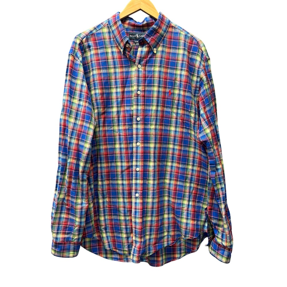 Ralph Lauren Button Down Shirt Mens XL Classic Fit Plaid Madras Vintage